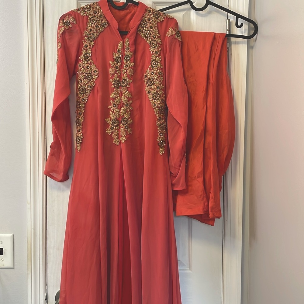 Indian Pakistani anarkali frock dress boutique style coral
